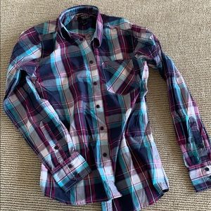 Blue, purple, white & turquoise button down